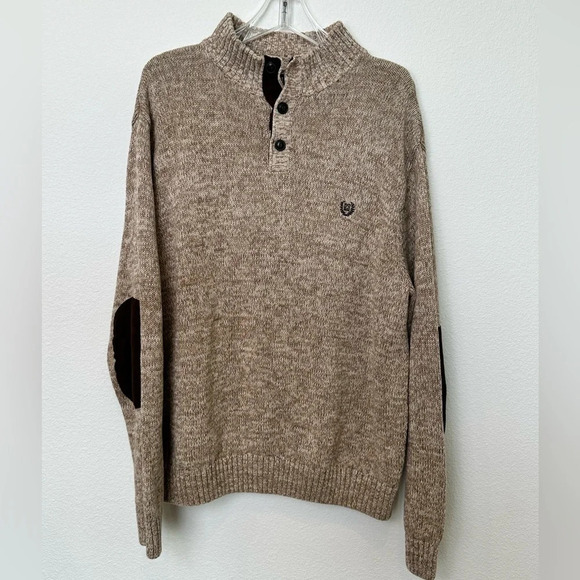 Chaps 100% Cotton Tan Sweater with elbow patches Size XXL - Picture 1 of 12